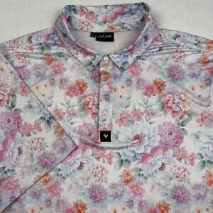 Bad Birdie Polo Shirt Mens Large Pink Floral Print Golf Performance Stretch